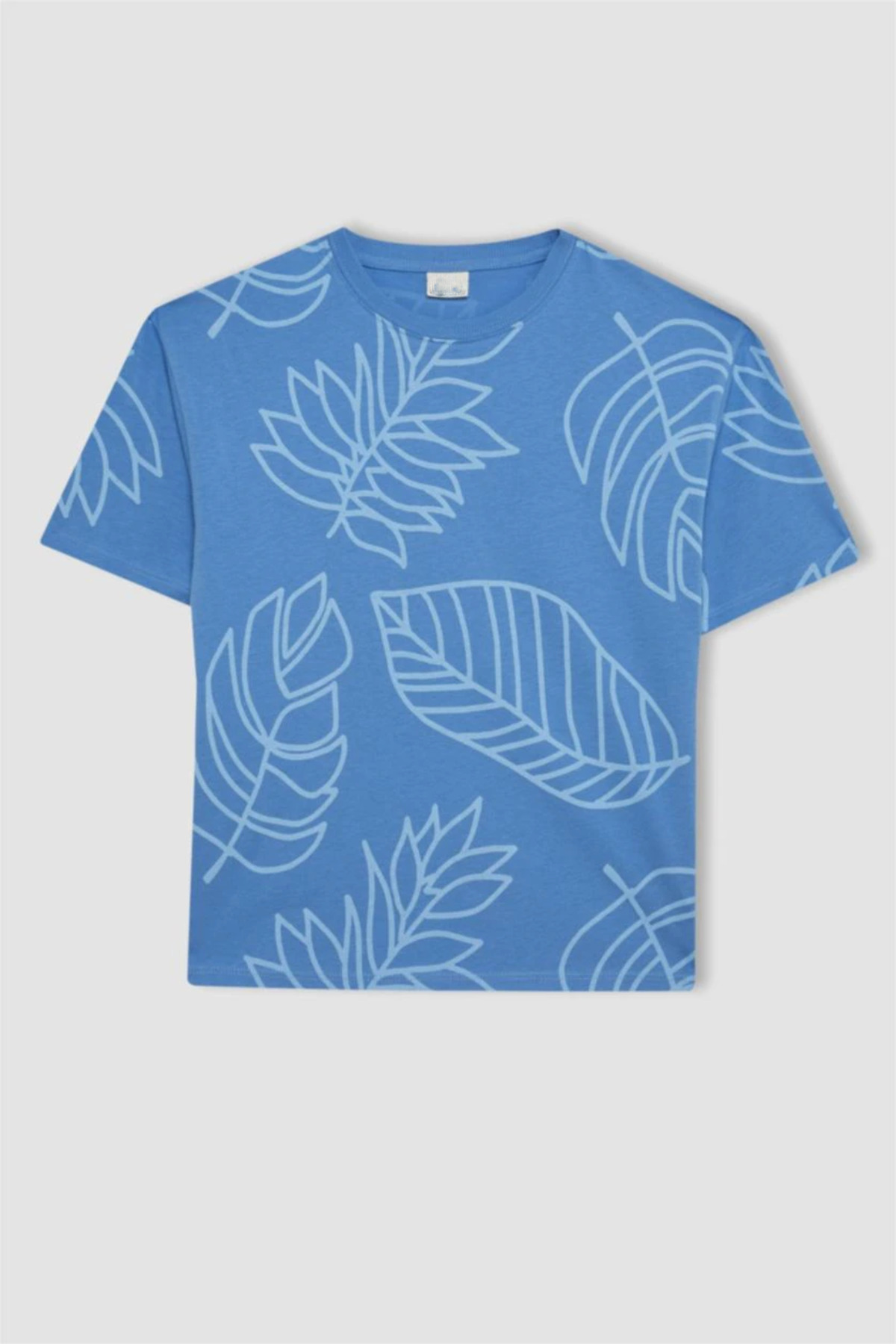erkek çocuk yaprak desenli t-shirt mavi ZEYDER2209