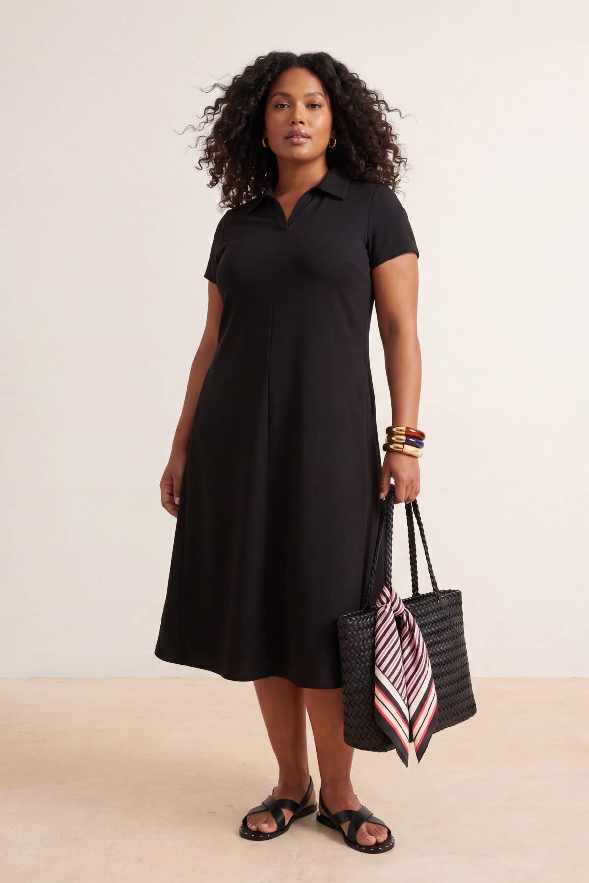Trendyol Curve Schwarzes, elastisches, gestricktes Midi-Kleid aus Baumwolle m...