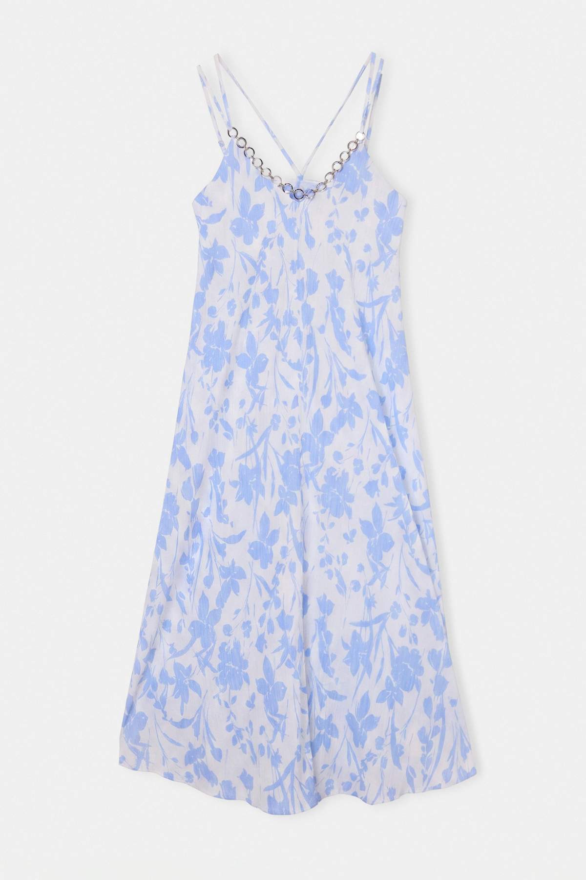Drop by Trendyolmilla Mavi Ayarlanabilir Askılı Metal Aksesuarlı Floral Elbise TDRSS26EL00128