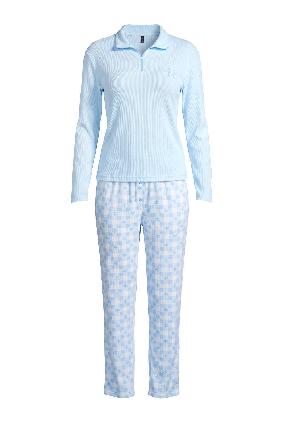 Trendyolmilla Açık Mavi Baskılı Fermuar Waffle Örme Pijama Takımı THMAW26PT00186