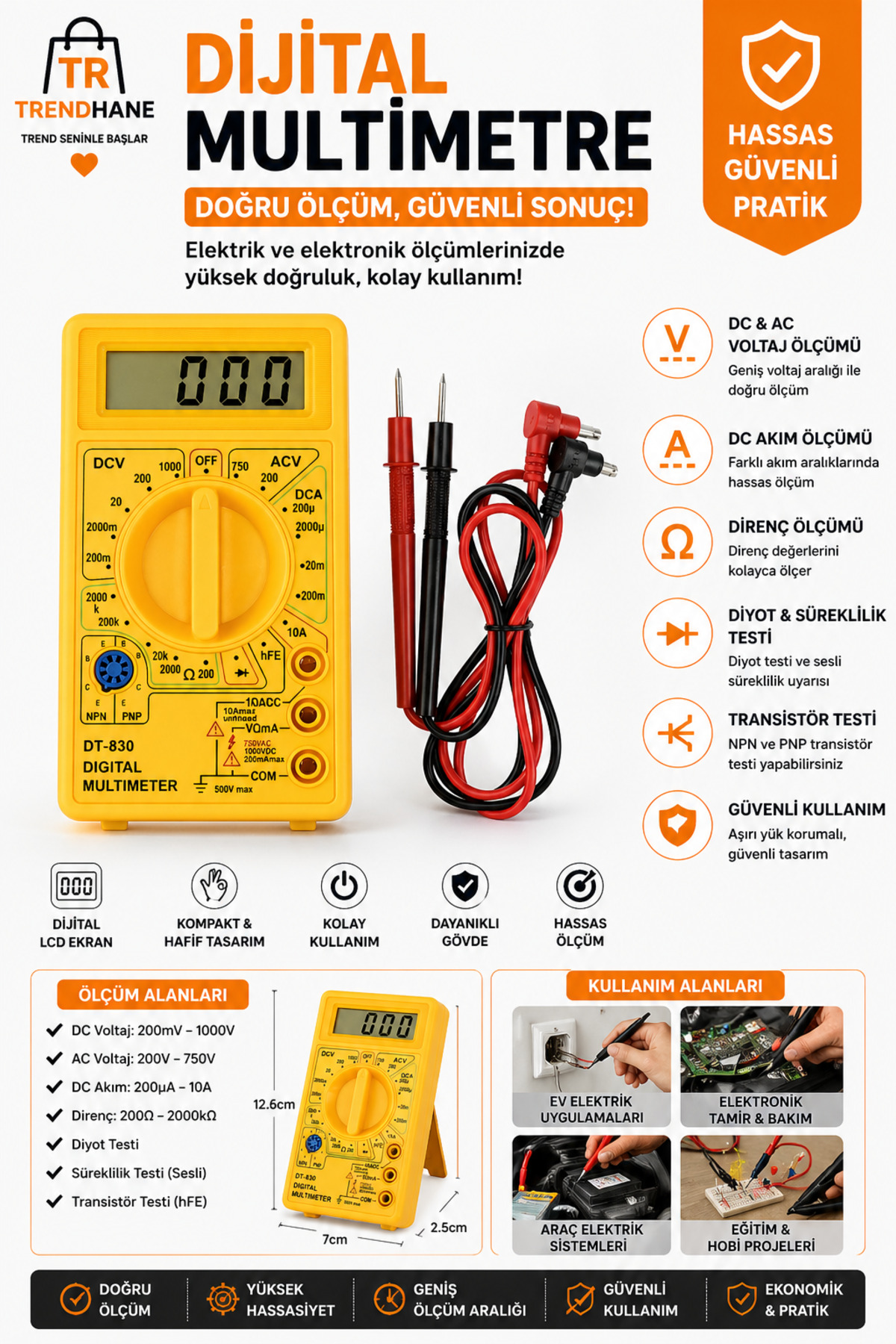 Digital Multimeter | Volt-Amper-Ohm Meter | Electrical and Electronic Tester | Probes Included