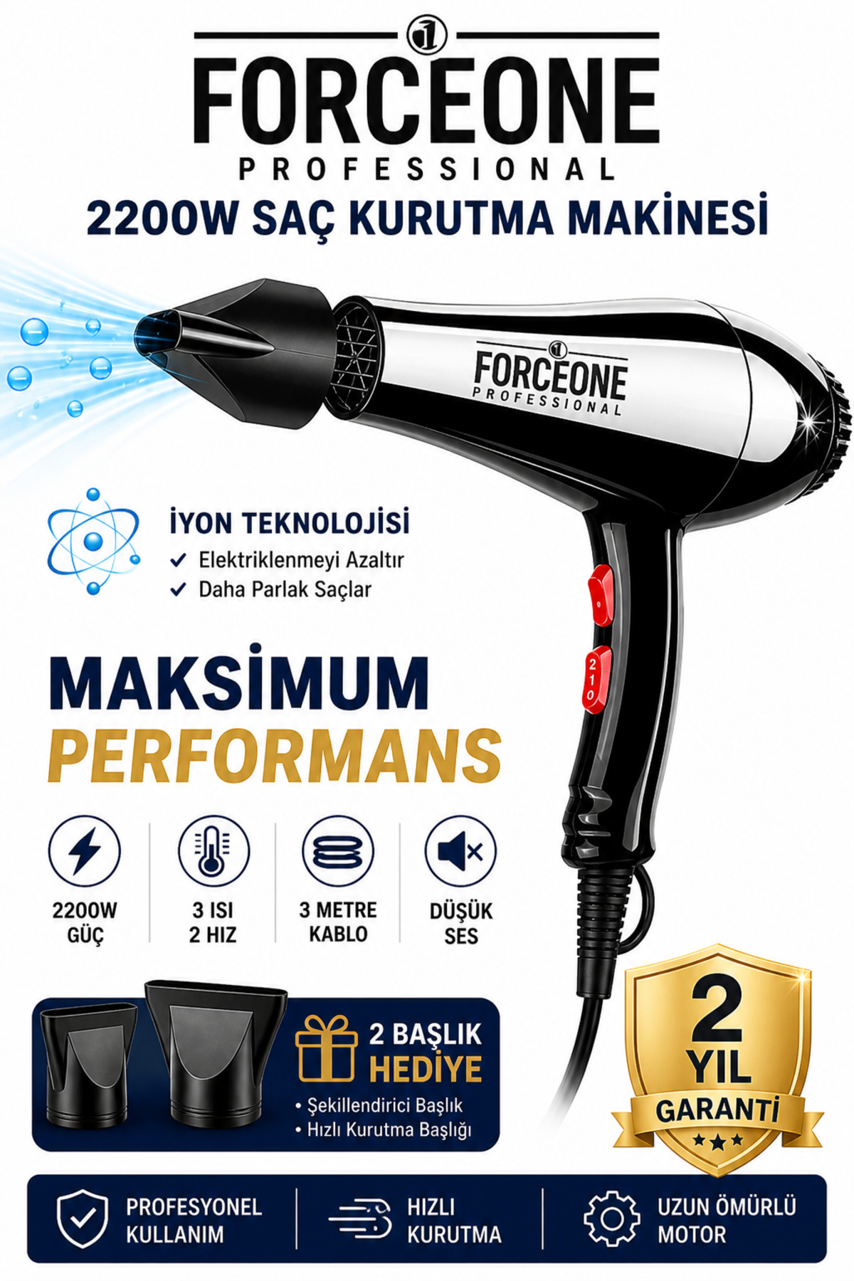 FORCEONE Kuaför Tipi Pro 5500 Turbo Profesyonel Saç Krutma Ve Fön Makinesi 2200-2400 Wat - Fiyatı, Yorumları