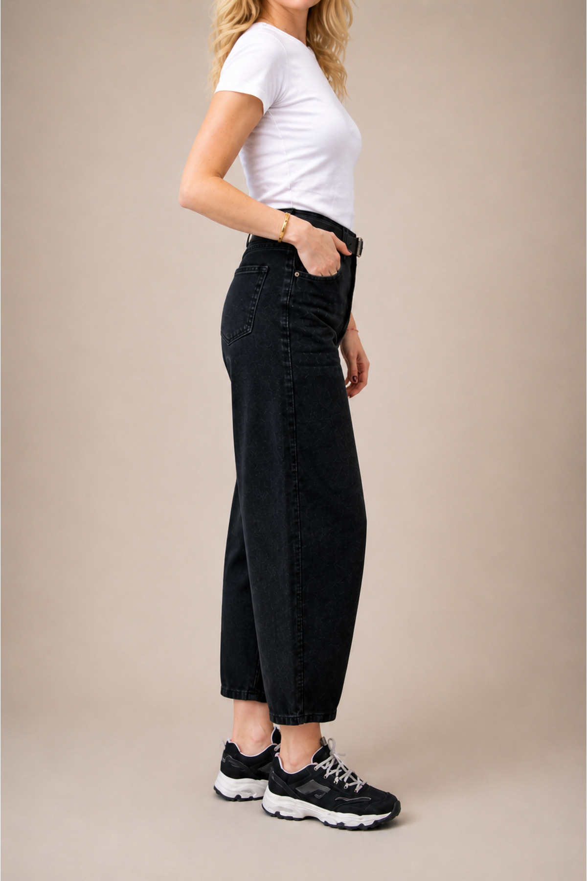 FlexiFit  Yüksek Bel Siyah Baggy Jean Kot Pantolon - Deri Kemer Hediyeli - Görsel 5