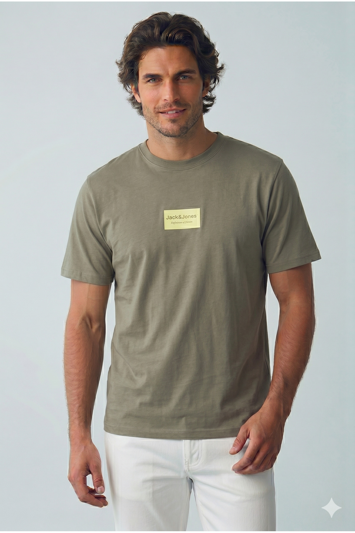 Men's Chest Logo Printed Vetiver Green T-Shirt - Frank