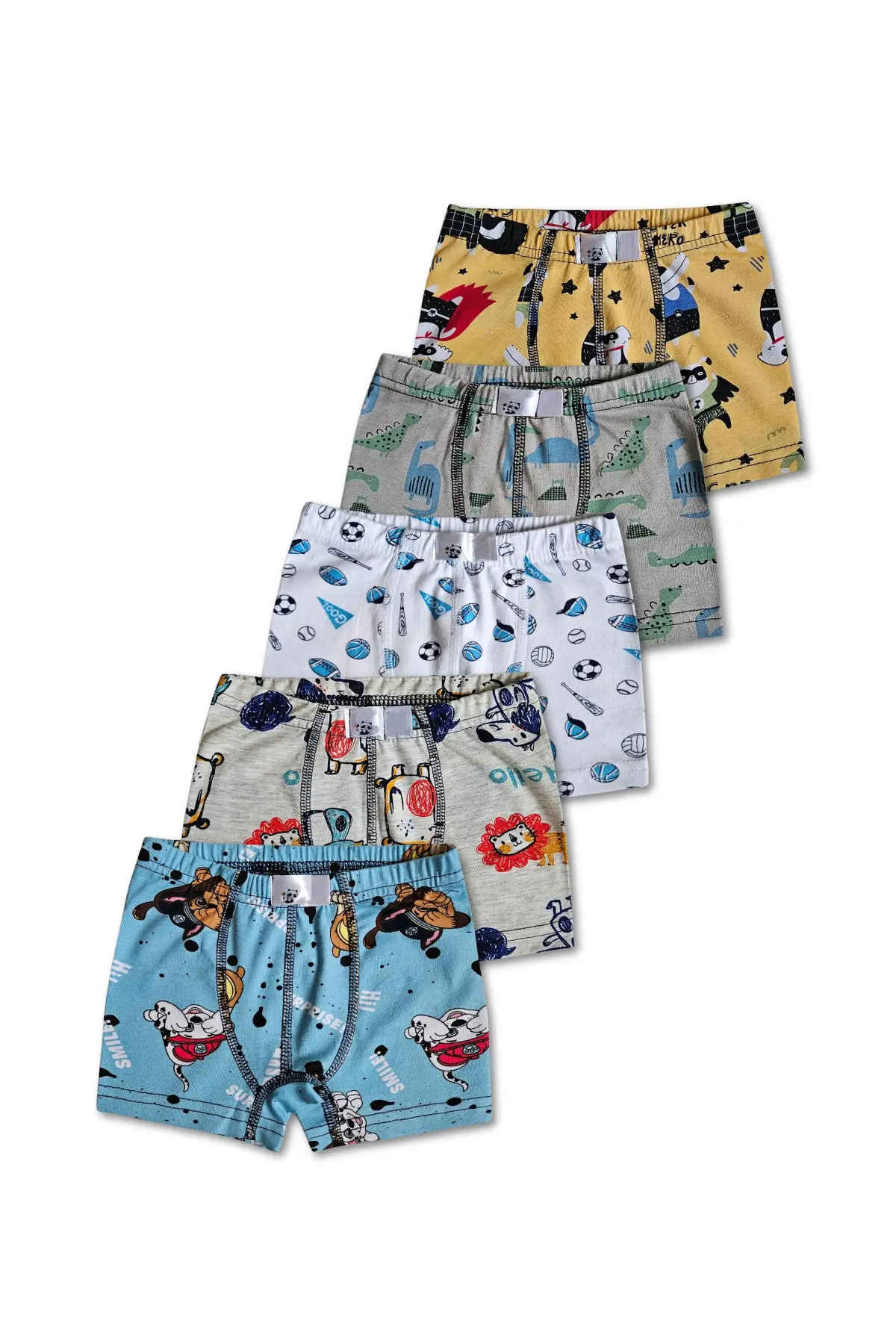 Cotton Boy Mixed Pattern Boxer Briefs Underwear 5pcs Set
