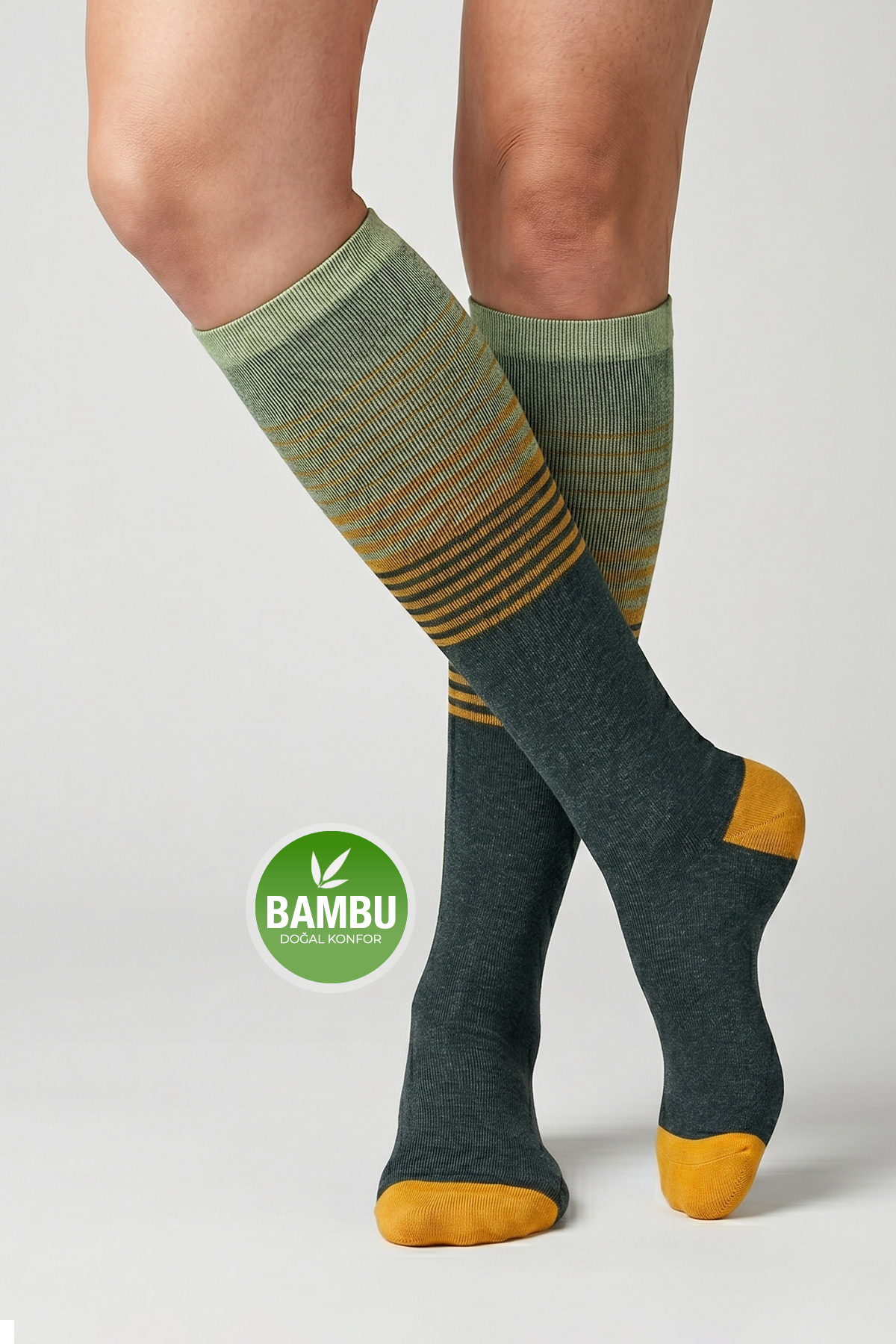 GoWith Bambu Turuncu Renkli Dikişsiz Diz Boyu 15-20 Mm Hg Basınçlı Kompresyon Erkek Kadın Çorap 3590