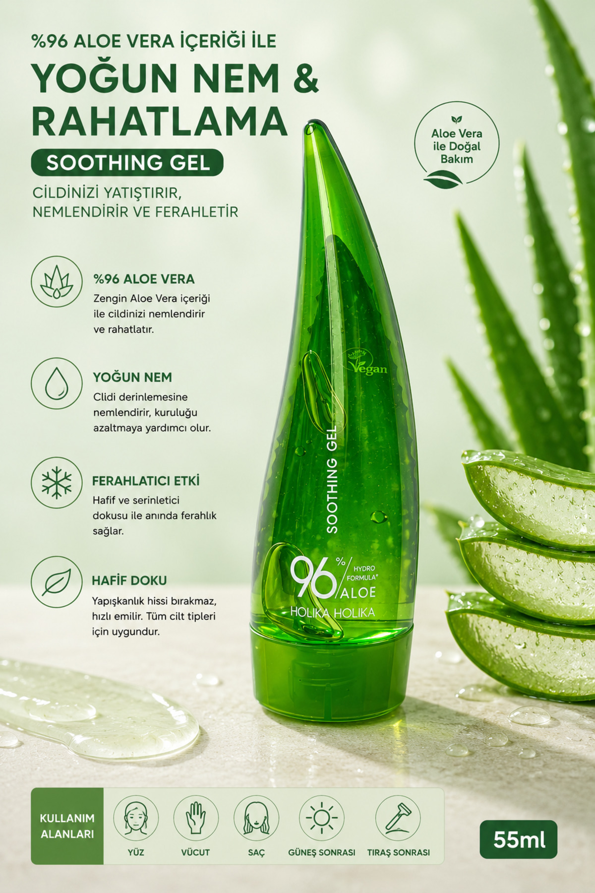 Holika Holika Aloe Vera 96% Soothing Gel - 55ml Peeling and Soothing Jelly-  Trendyol