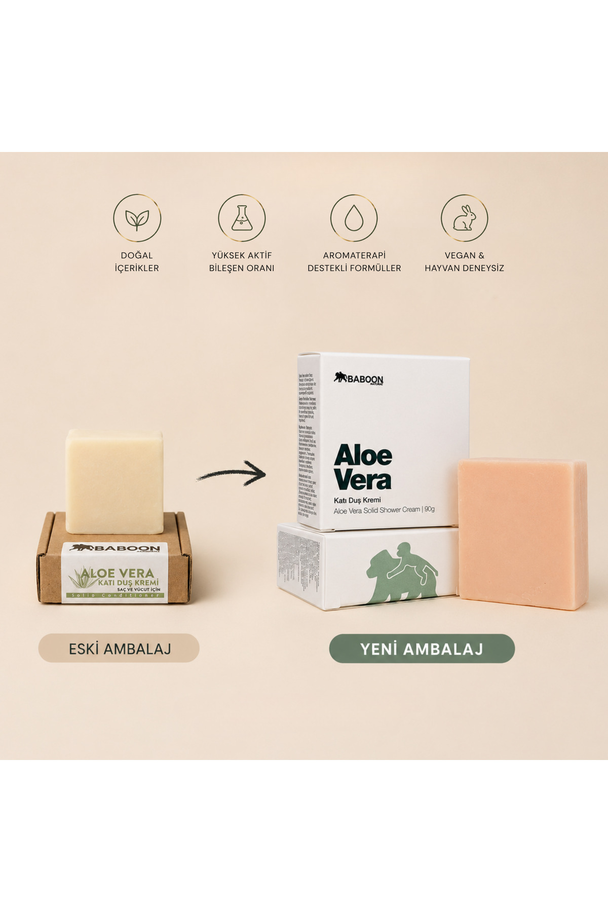 Aloe Vera Katı Saç Kremi (DUŞ KREMİ) — 90gr — تصویر 5 از 5