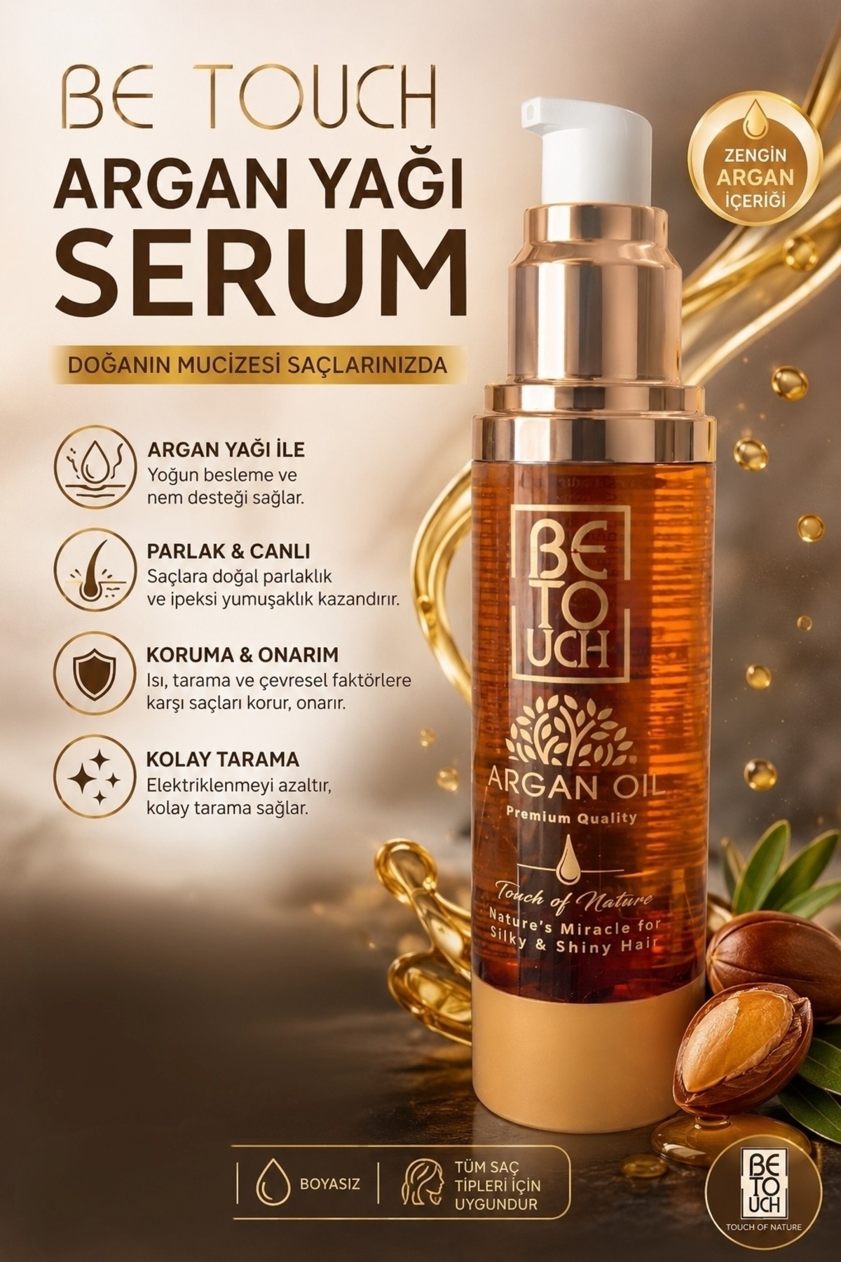 Argan El Vücut ve Saç Bakım Yağı 50 ml — BetouchAr50