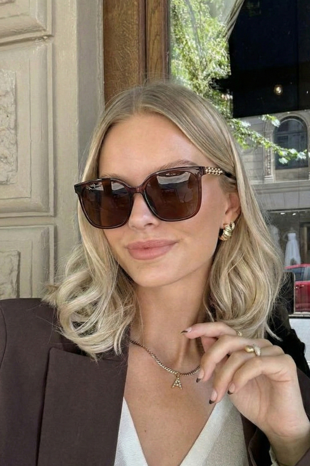 Chunky Frame Unisex Kahverengi 2025 Yılı Metal Yeni Sezon Güneş Gözlüğü