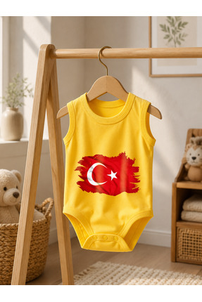 NRBEBE Türk Bayrağı Baskılı, Sıfır Kol Çıt Çıtlı Bebek Atlet Zıbın Body Tulum...