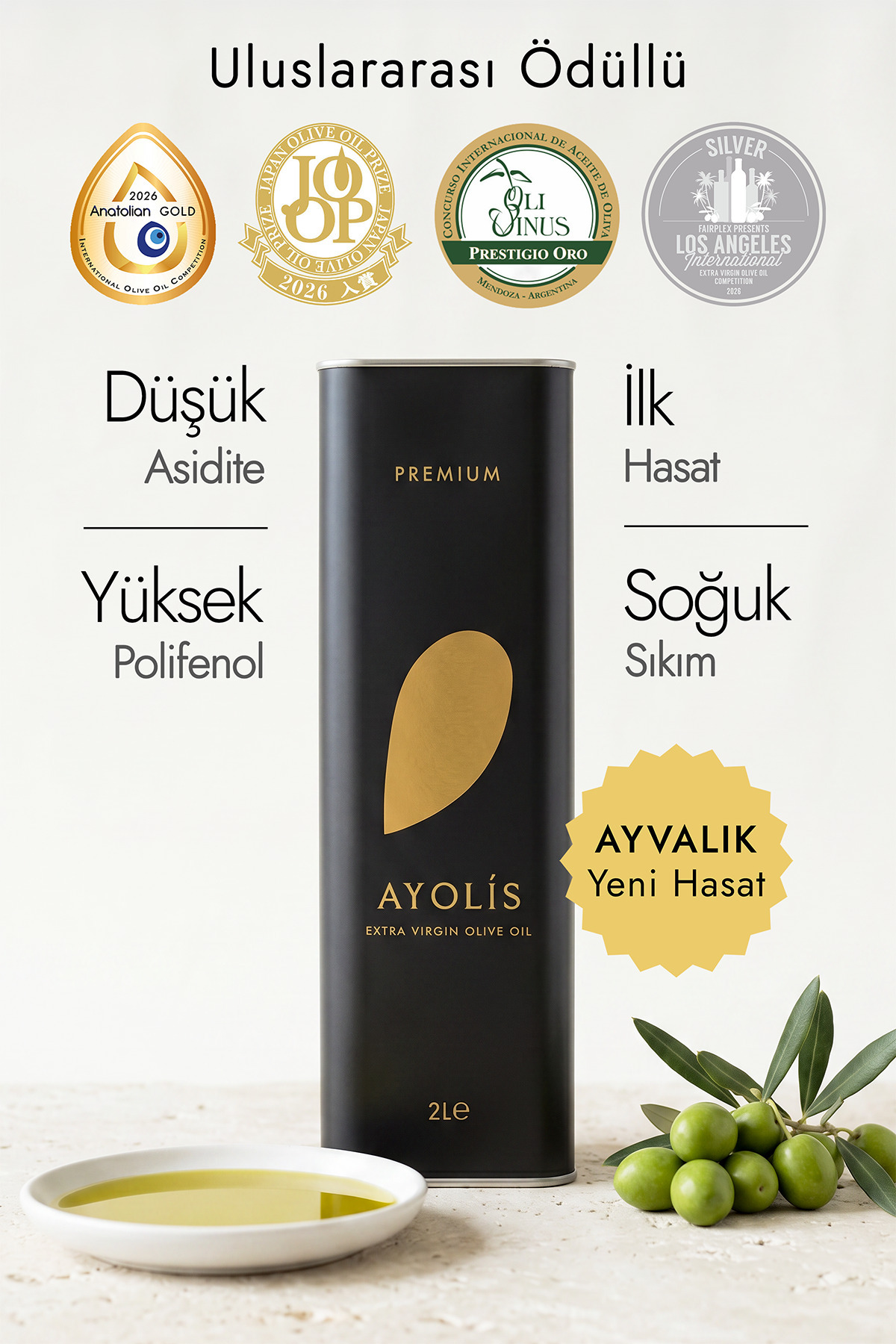 Ayolis Premium Gurme Ayvalık 2 Lt Yüksek Polifenollü Erken Hasat Soğuk Sıkım Natürel Sızma Zeytinyağı - Fiyatı, Yorumları