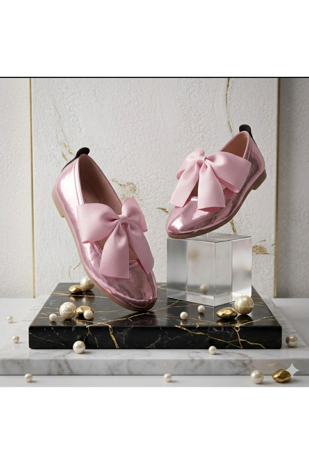 GIRL STYLISH FLAT WITH ORTHOPEDIC BASE AND BRIGHT PINK BOWTIE