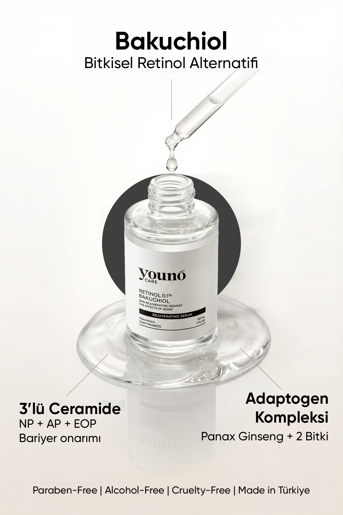 Bakuchiol Retinol Serum Yaşlanma Karşıtı 30 ml | Bakuchiol & Retinol | 3'lü Ceramide | Ginseng — YC-SKN-RJS-30 — تصویر 2 از 8