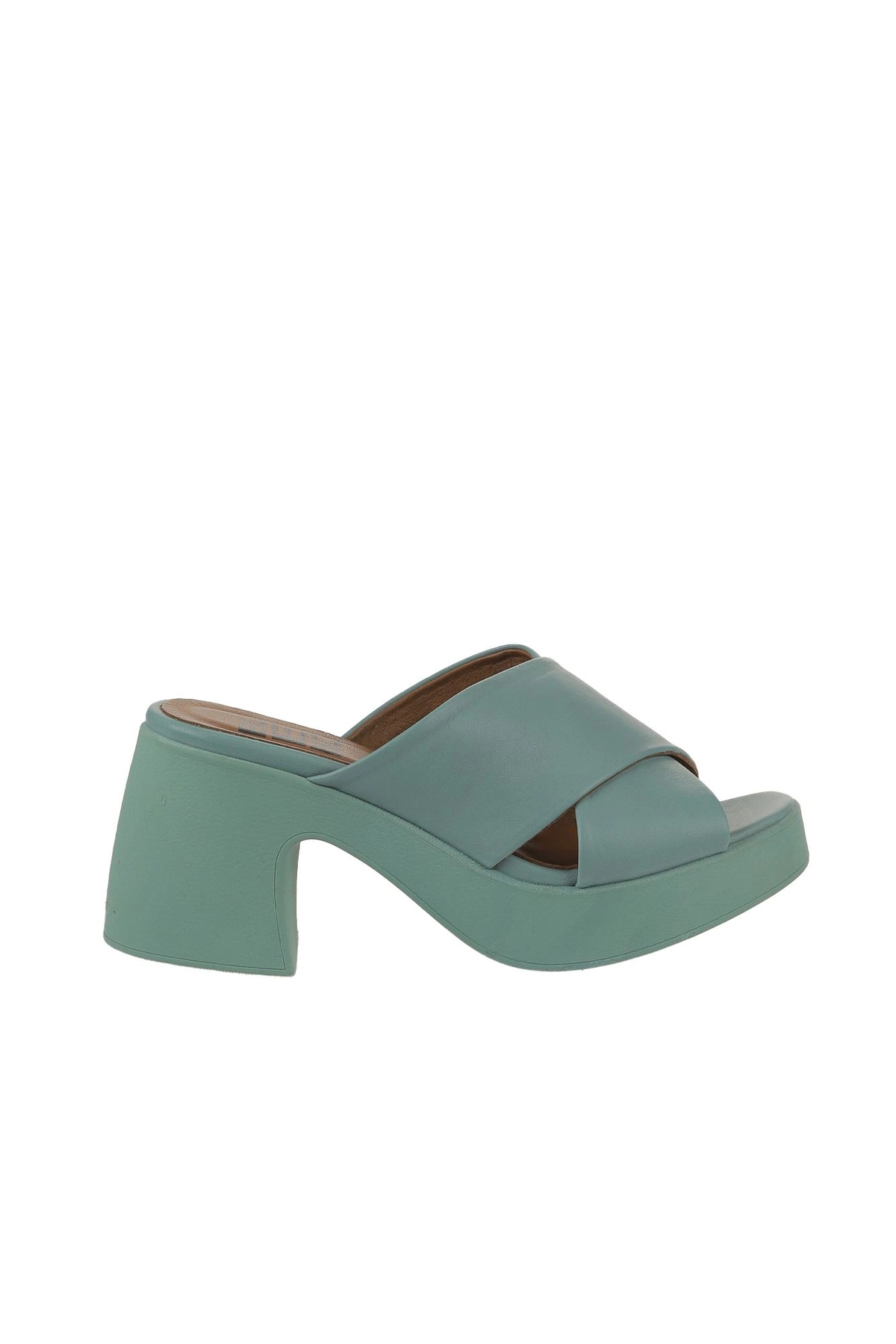 Green Light Leather Women's Heeled Slippers 01wy12201