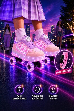 Muggo SKATE Çocuk Işıklı Patenli Tekerlekli Sneaker Spor Ayakkabı