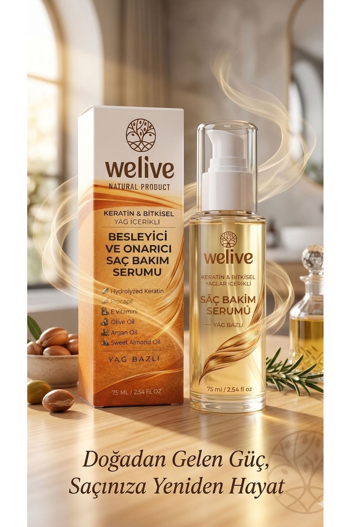 Welive Keratin Biotin Saç Serumu 75 ML Yıpranmış Saçlar İçin Yağ Bazlı Bakım — 1061