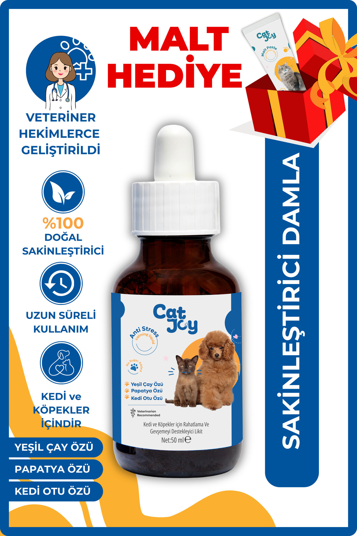 CATJOY Kedi ve Köpekler için %100 Doğal Sakinleştirici Anti Stress Calming Damla 50 ml - Fiyatı, Yorumları