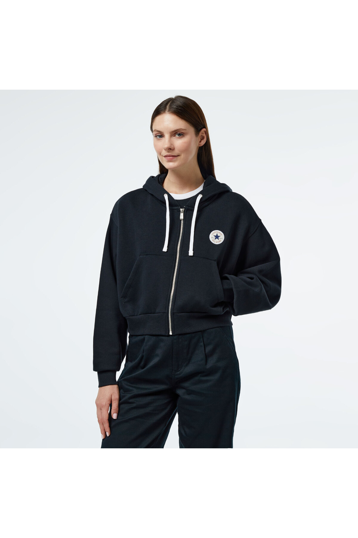 Converse Retro Full-Zip Kadın Siyah Eşofman Üstü görsel 4