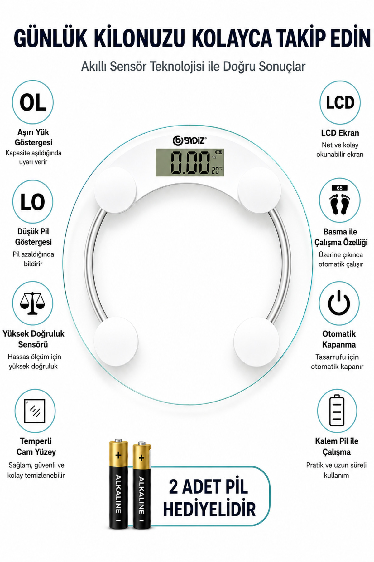 By-001 Digital Scale Bath Scale 180 Kg Capacity Tempered Glass (ROUND)