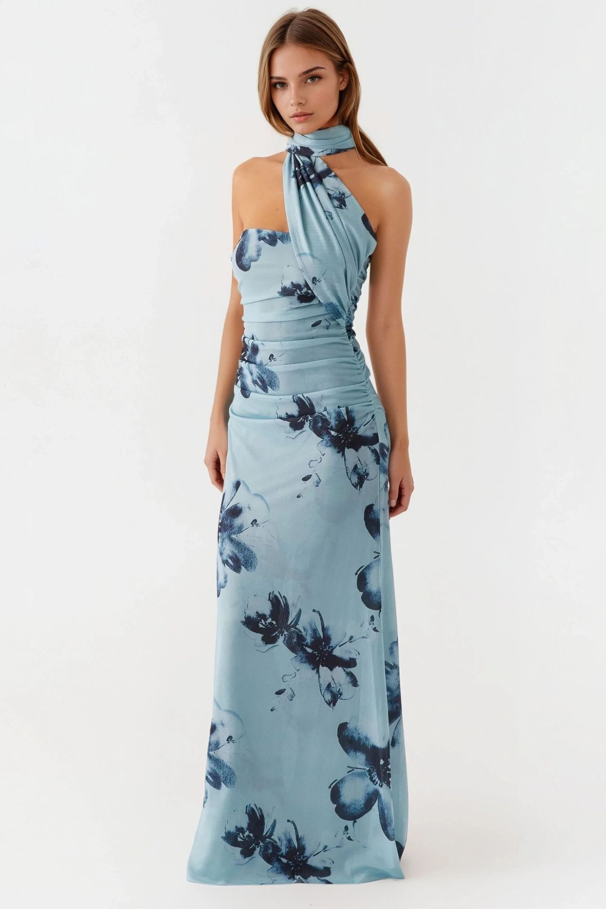 Hiccup Straplez Desenli Bodycon Maxi Tül Elbise görsel 4