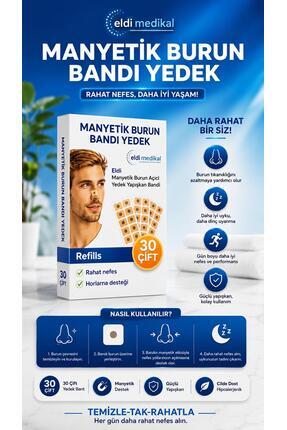 ELDİ MANYETİK BURUN AÇICI YEDEK YAPIŞKAN BANDI,30 çift (30 Günlük),Horlama, B...