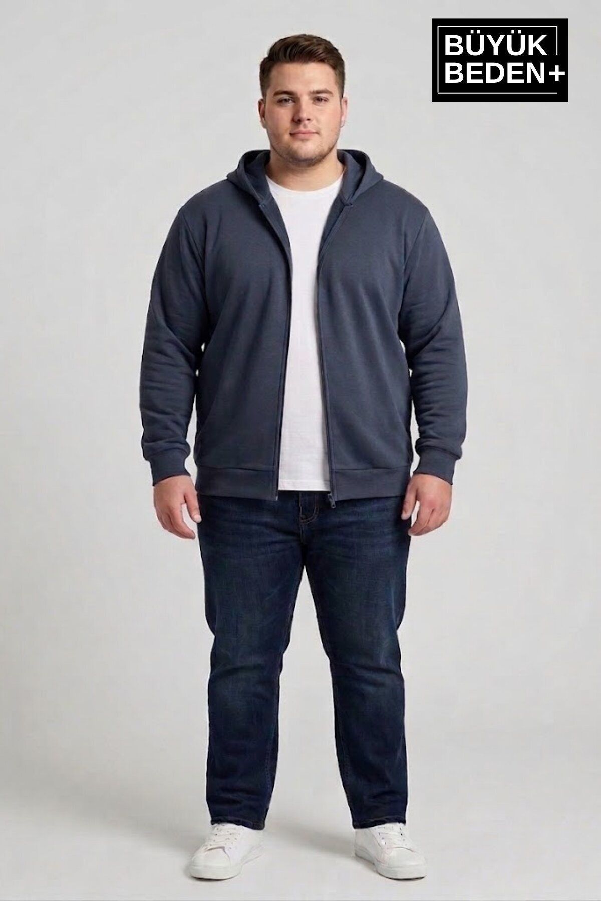 Süperlife Erkek Büyük Beden Fermuarlı Kapüşonlu ince Sweatshirt Hırka - Rahat Kalıp SPR26BHR960 görsel 2