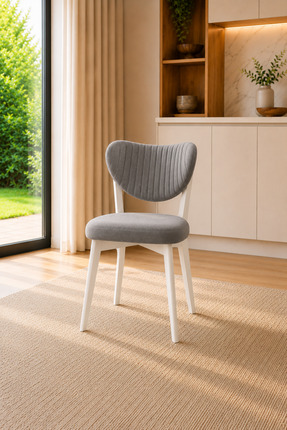 Formood Mutfak Sandalyesi Modern Gri Kumaş Salon Sandalyesi Beyaz Ayak Elma M...
