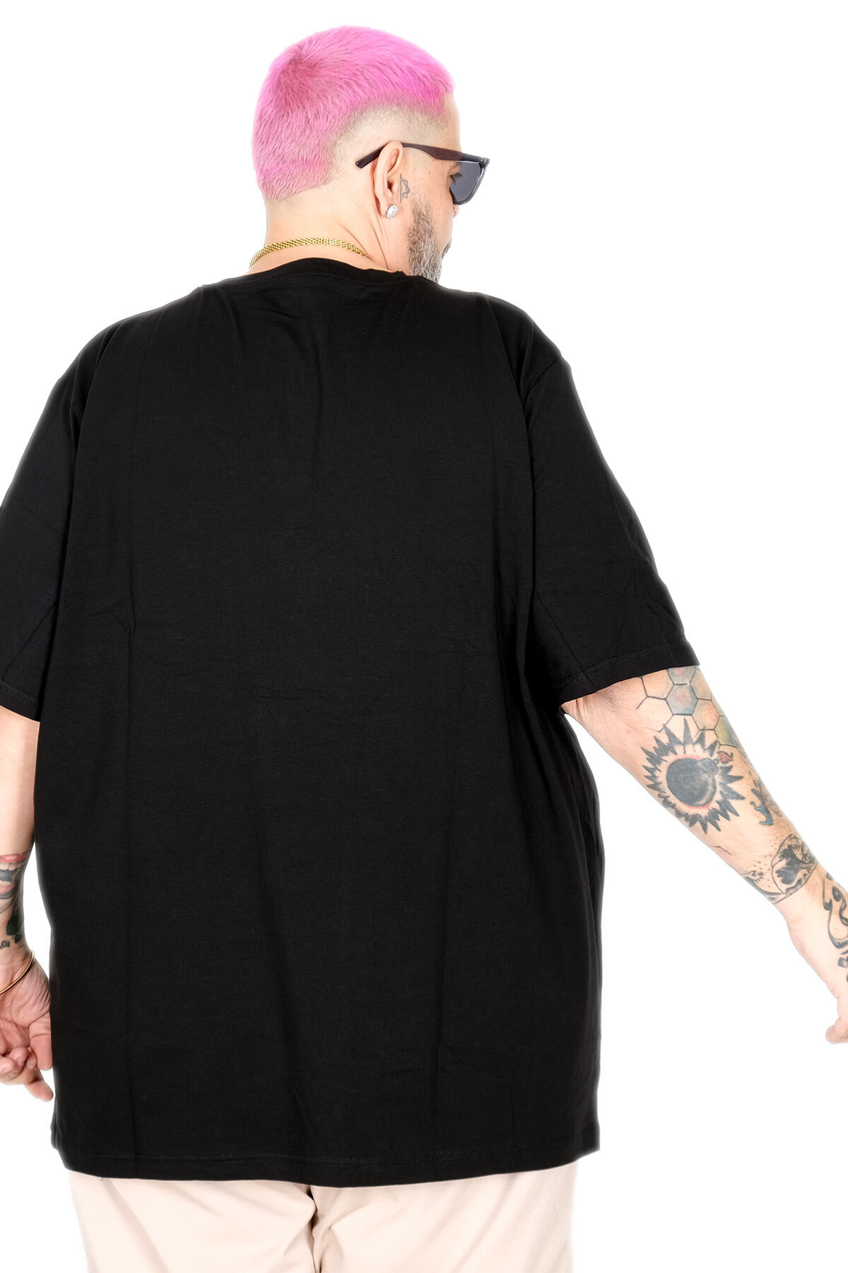 ModeXL Mode XL Büyük Beden Unisex Likralı T-shirt Bisiklet Yaka 20149 Siyah görsel 6