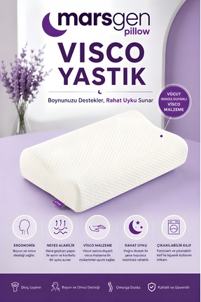 Marsgen Çift Boyun Destekli Visco Ortopedik Yastık, 55x36x13/11