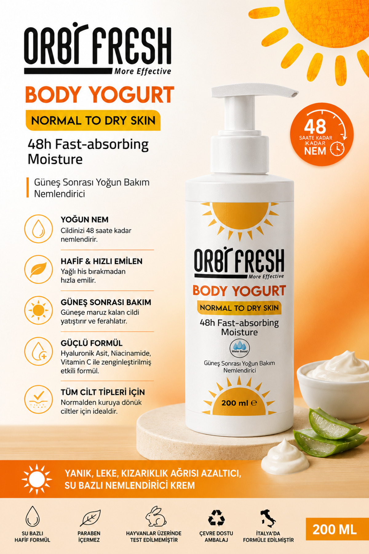 Body Yogurt Güneş Sonrası,Yanık,Kızarıklık,Tahriş Azaltıcı Nemlendirici Bakım Kremi 200 ml — bey — تصویر 3 از 3