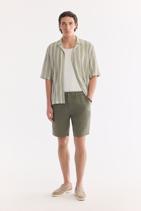 Avva Erkek Haki Beli Lastikli %100 Keten Relaxed Fit Şort B003732