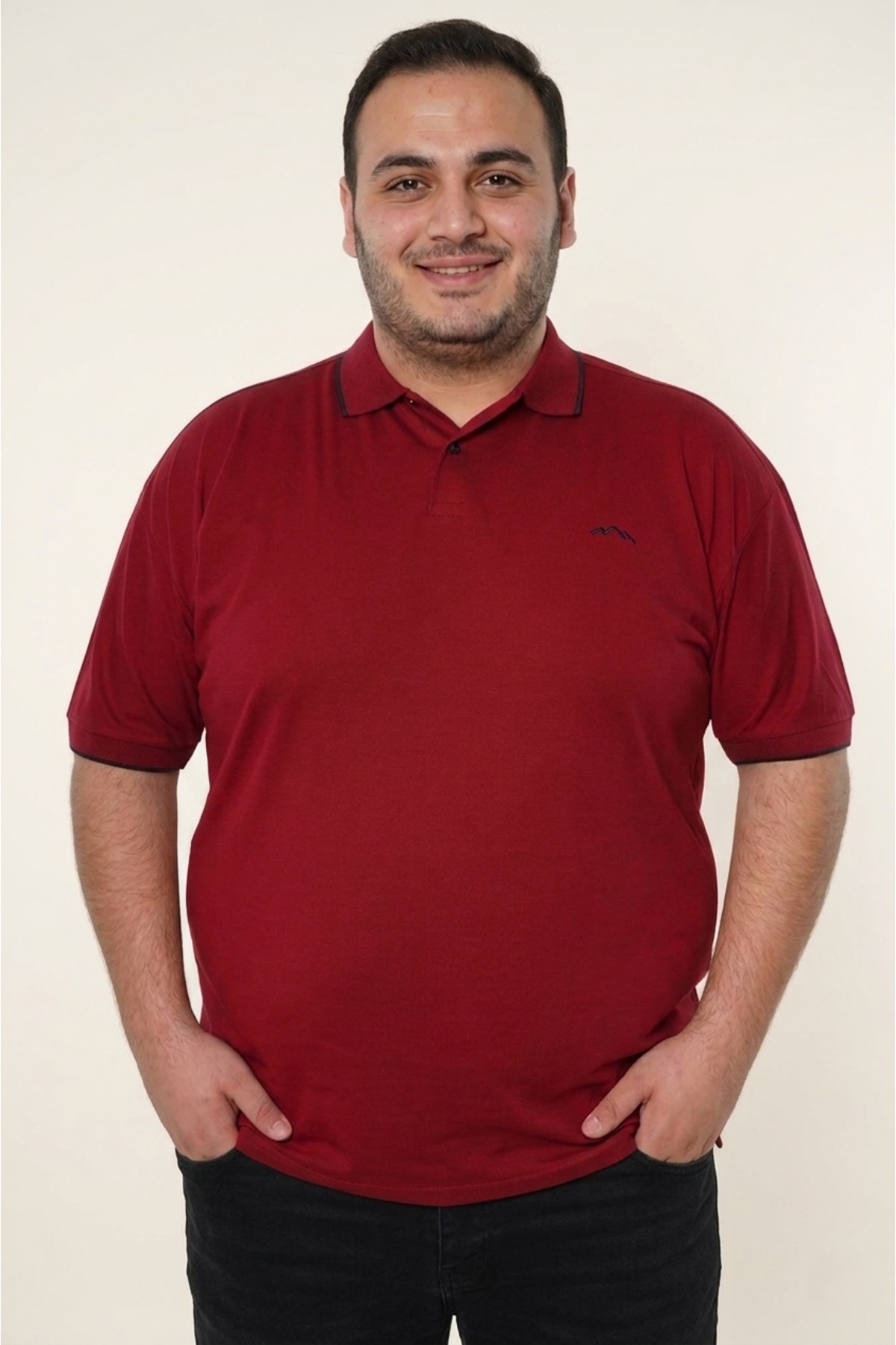 LOADER Büyük Beden Pamuklu Yumuşak Doku Nefes Alan Kumaş Kıvrılmaz Yaka Bordo Polo Yaka Tişört