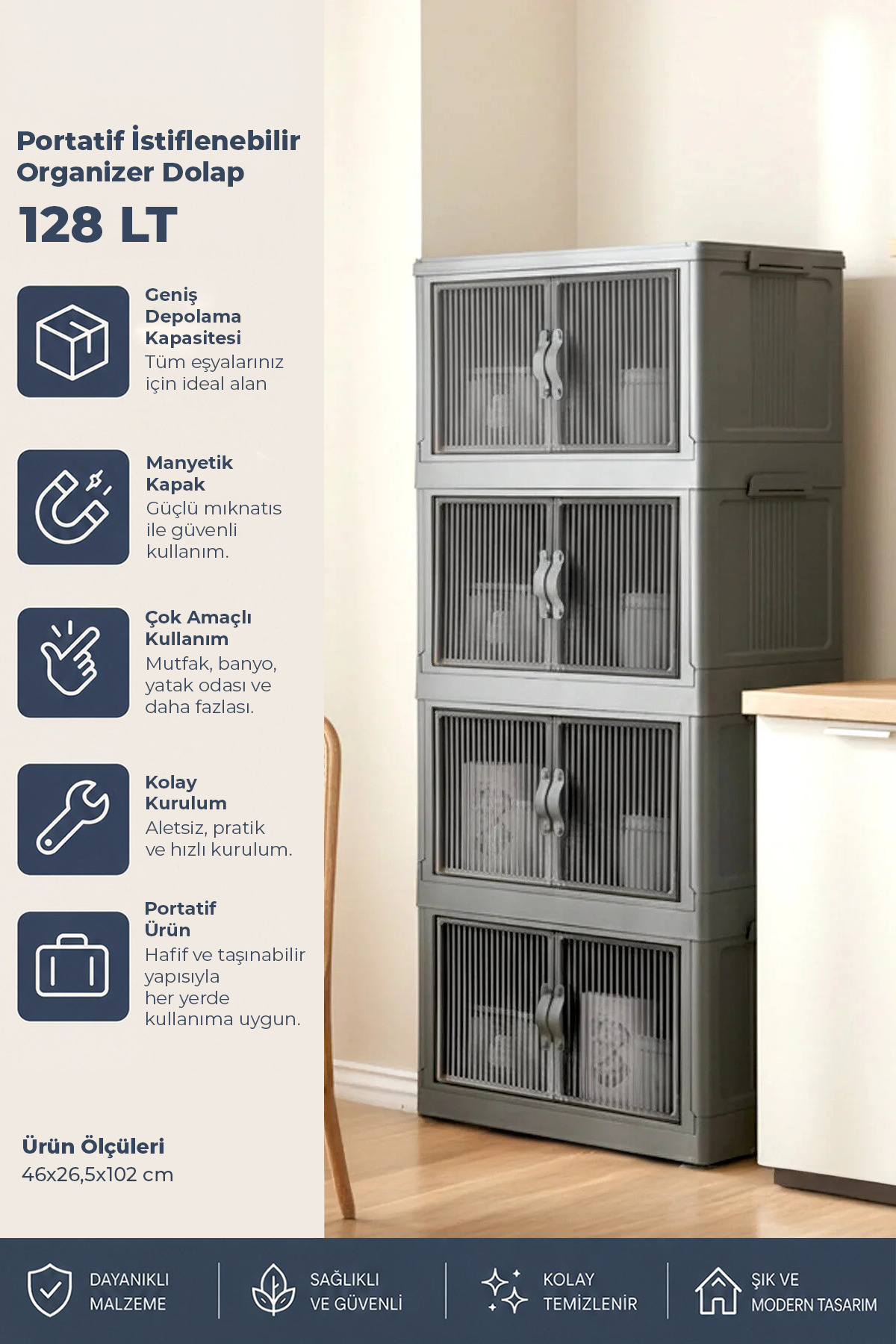 4-Piece Portable Stackable Organizer Cabinet- Bathroom Kitchen Cabinets Storage Box