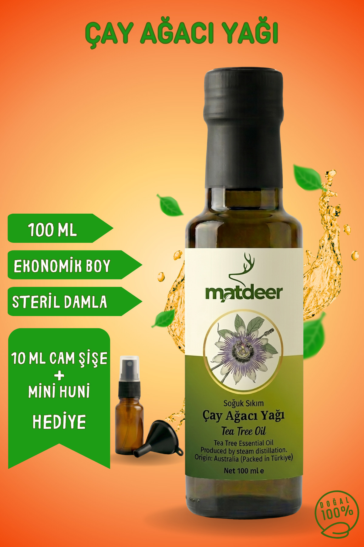 MATDEER %100 Saf Çay Ağacı Yağı 100 ml - Akne Gözenek ve Leke Karşıtı Cilt Bakım Yağı - Fiyatı, Yorumları