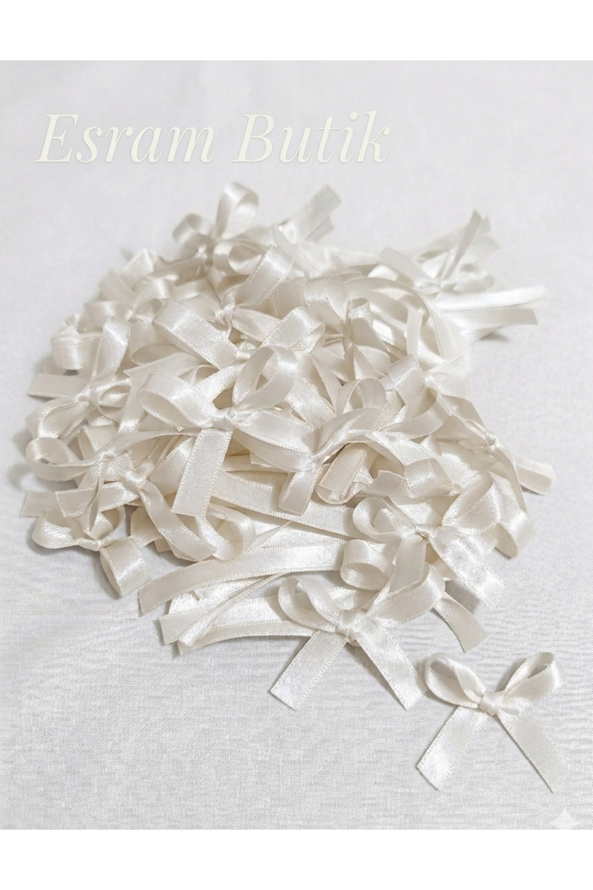 Ecru (Off-White) Wedding Candy, Gift Decoration, Balloon Decoration, Bow Satin Ribbon 10 mm 50 Pieces
