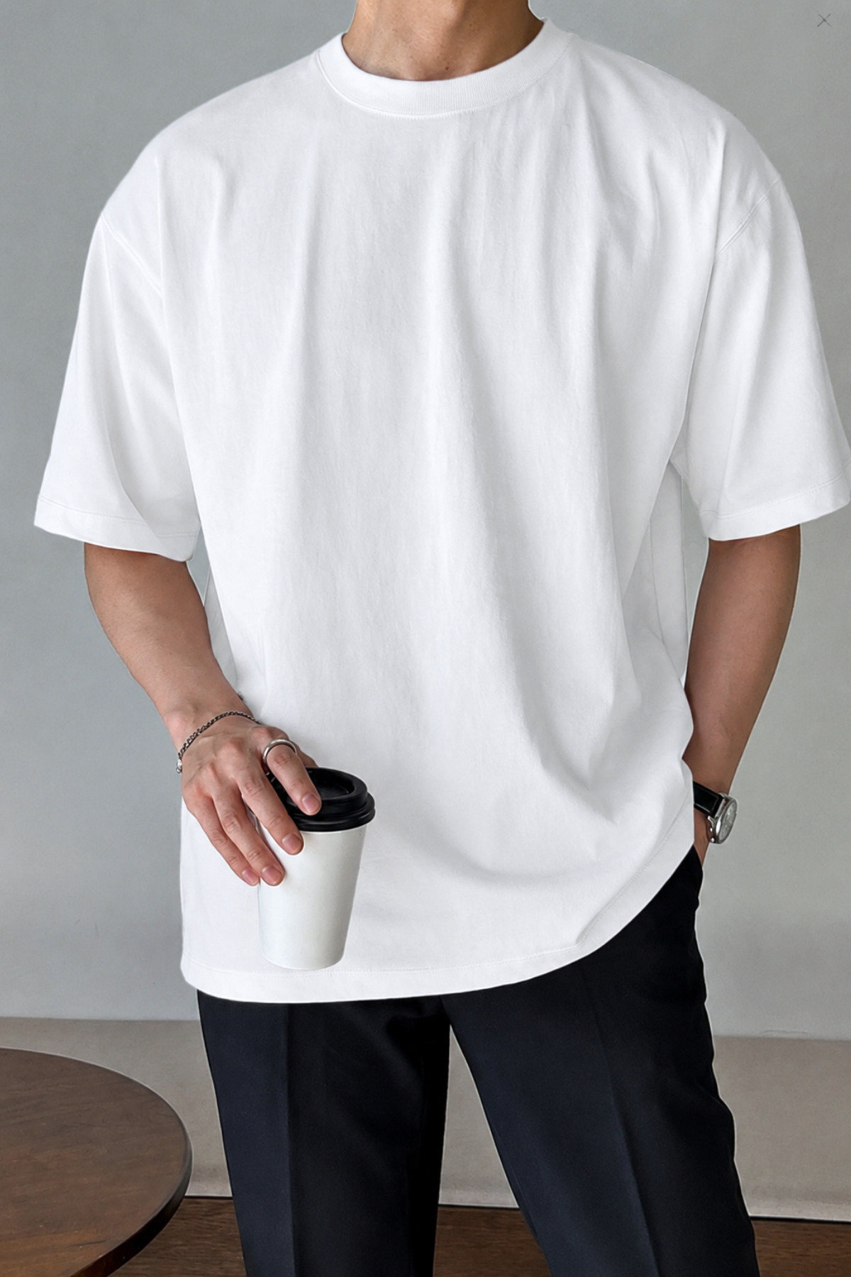 GUARAZ Men's White Oversize Crew Neck 100% Cotton Plain Basic Summer T-shirt
