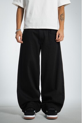 Genel Markalar Siyah Wide Leg Super Baggy Erkek Jean Pantolon