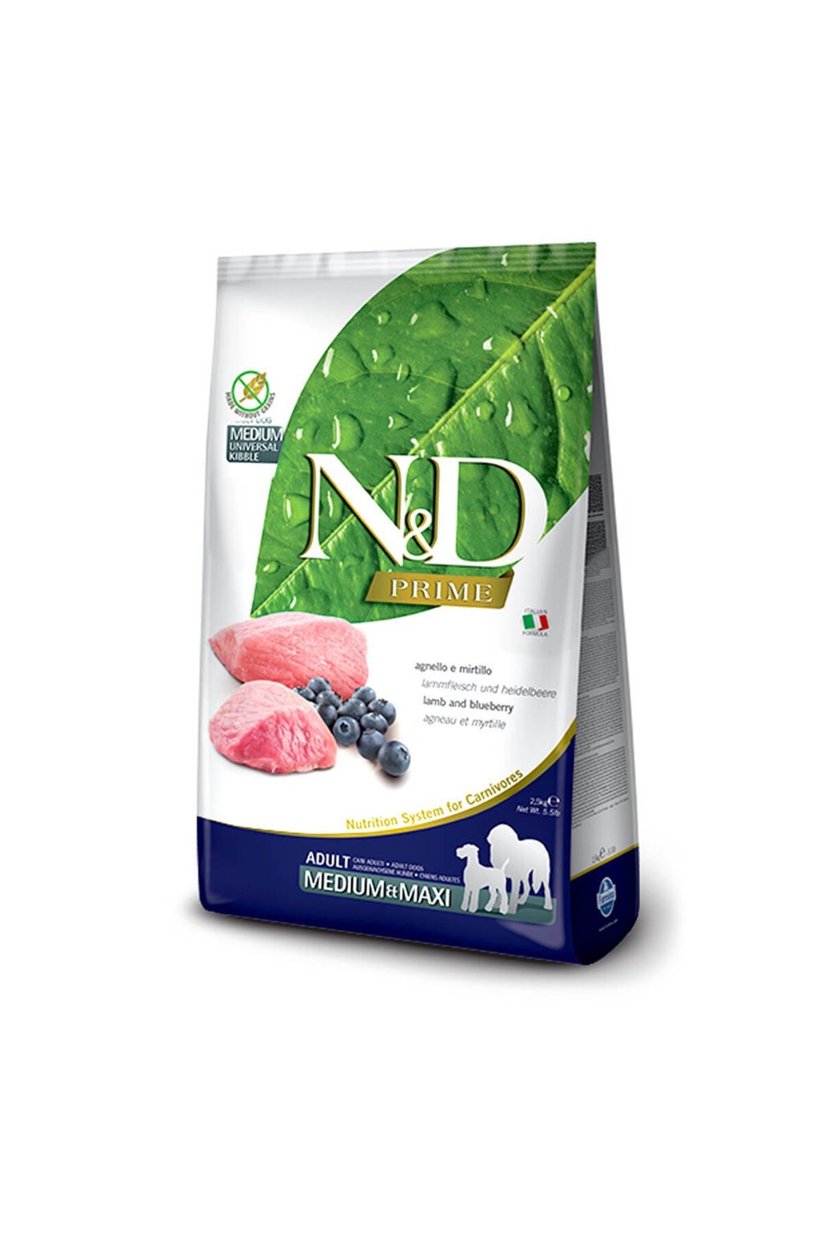 N&D Tahılsız Kuzulu&Yabanmersinli Orta-Büyük Irk Yetişkin Köpek Maması 2,5 KG