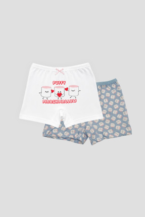 Defne Baby Kız Çocuk Desenli Premium Pamuklu Penye 2'li Boxer Şort Takımı