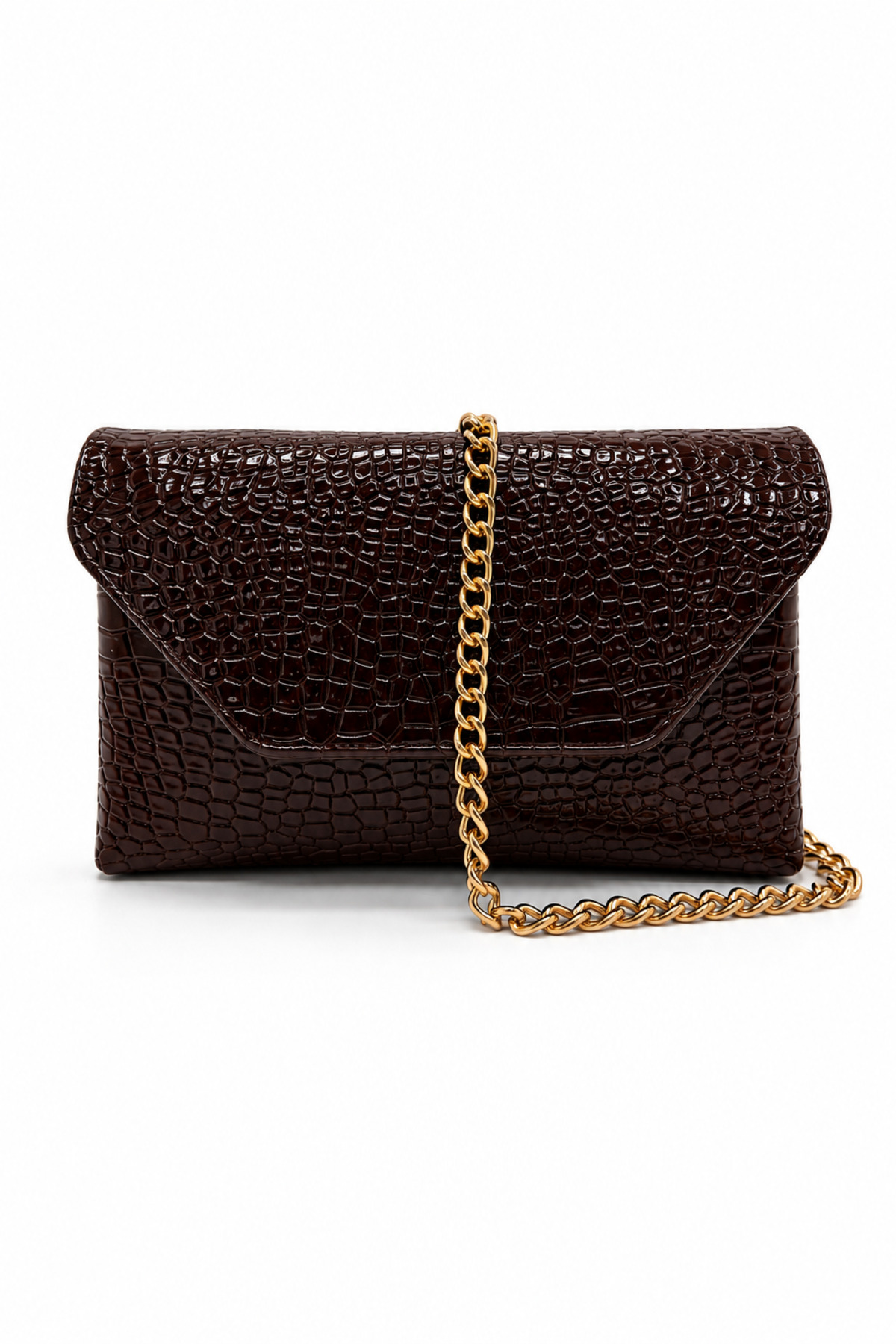 Sellini Clutch Kroko Desenli Zincir Askılı June Kahverengi Omuz Çanta