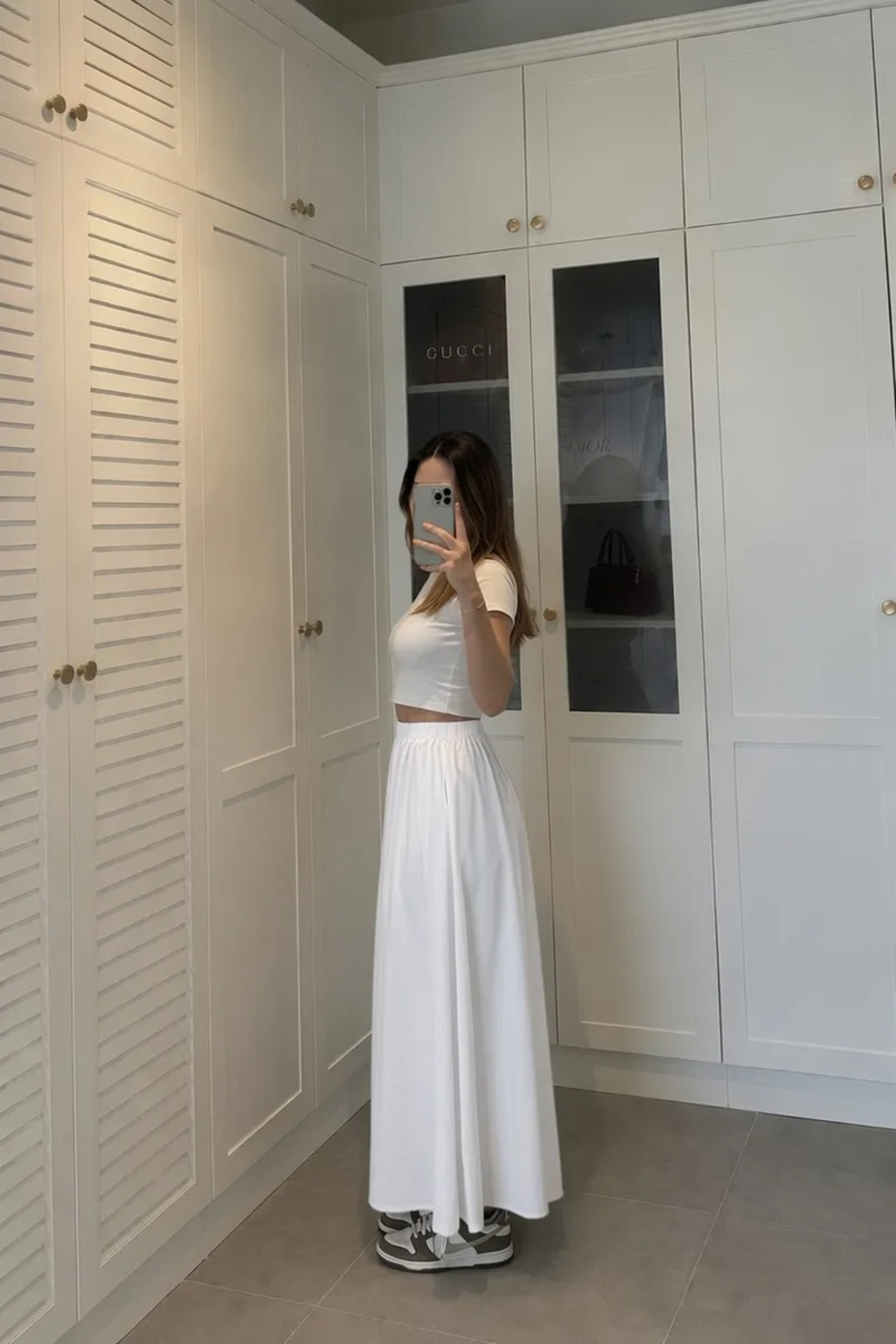 LUXINA GİYİM  Kadın Beyaz Poplin Kumaş Uzun Etek Beli Lastikli Günlük Maxi Etek 90 CM - Görsel 5