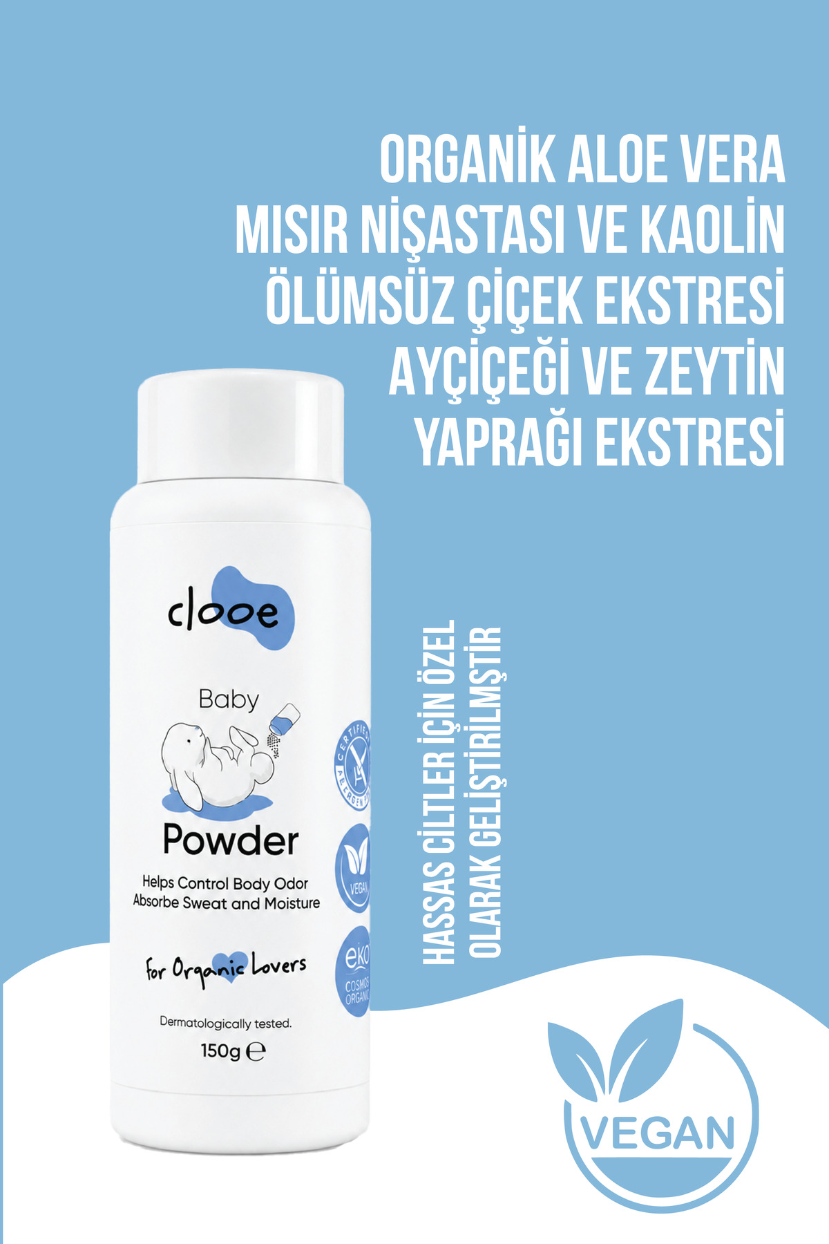 2'li Avantajlı Paket Bebek Pudrası 150 g - Talk İçermez - Organik - Aloe Vera & Mısır Nişastalı - Hassas Ciltler İçin — PKA045 — تصویر 3 از 4