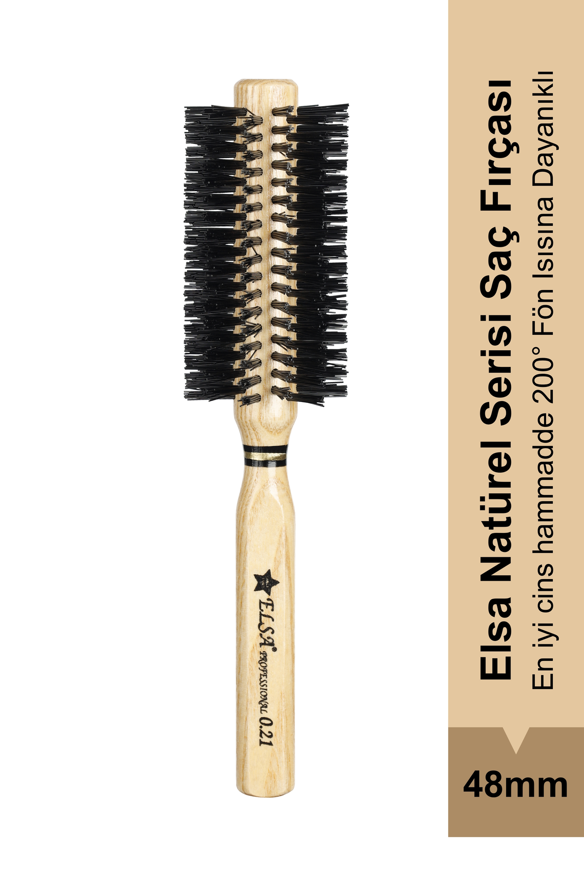 ELSA Professional 0.21 Natürel Saç Fırçası 48 mm – Profesyonel Fön Fırçası, Hacim Veren Yuvarlak Saç Fırçası — صورتی