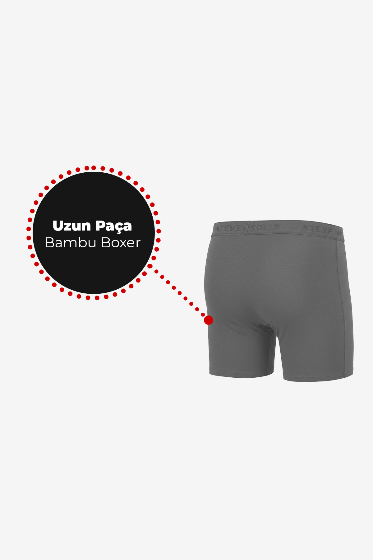 Steve Wolls Erkek Gri 3’Lü Uzun Paça Bambu Boxer - 25201 görsel 3