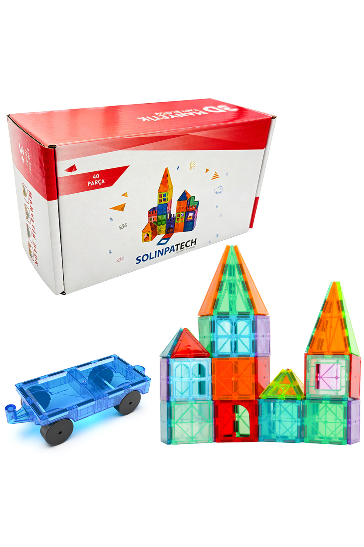 40 Piece Original Magnetic Block Set with Trolley | Powerful Magnet Intelligence Enhancing Educational Toy