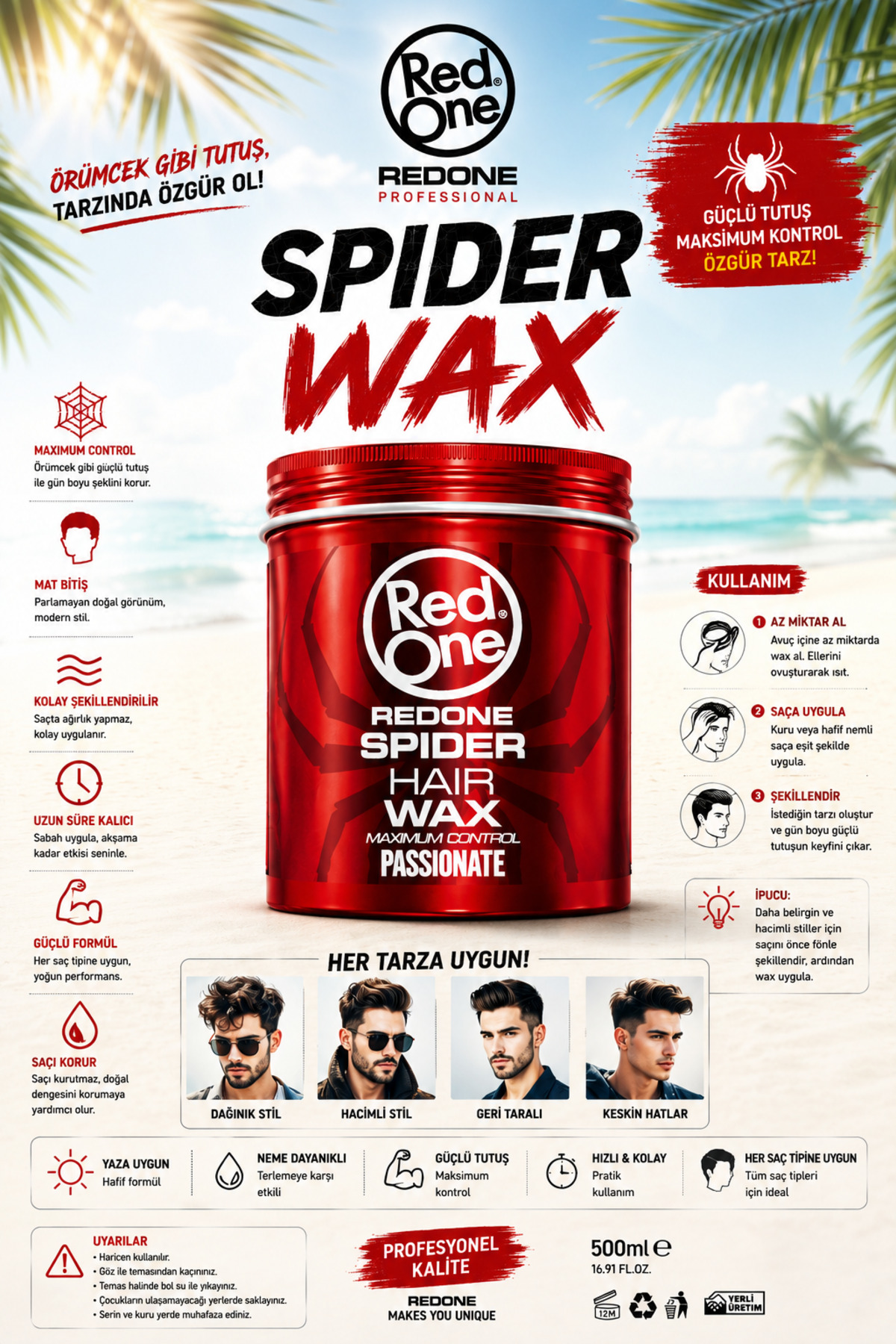 Red One Redone Kırmızı Spider Gün Boyu Etkili Parlak Saç