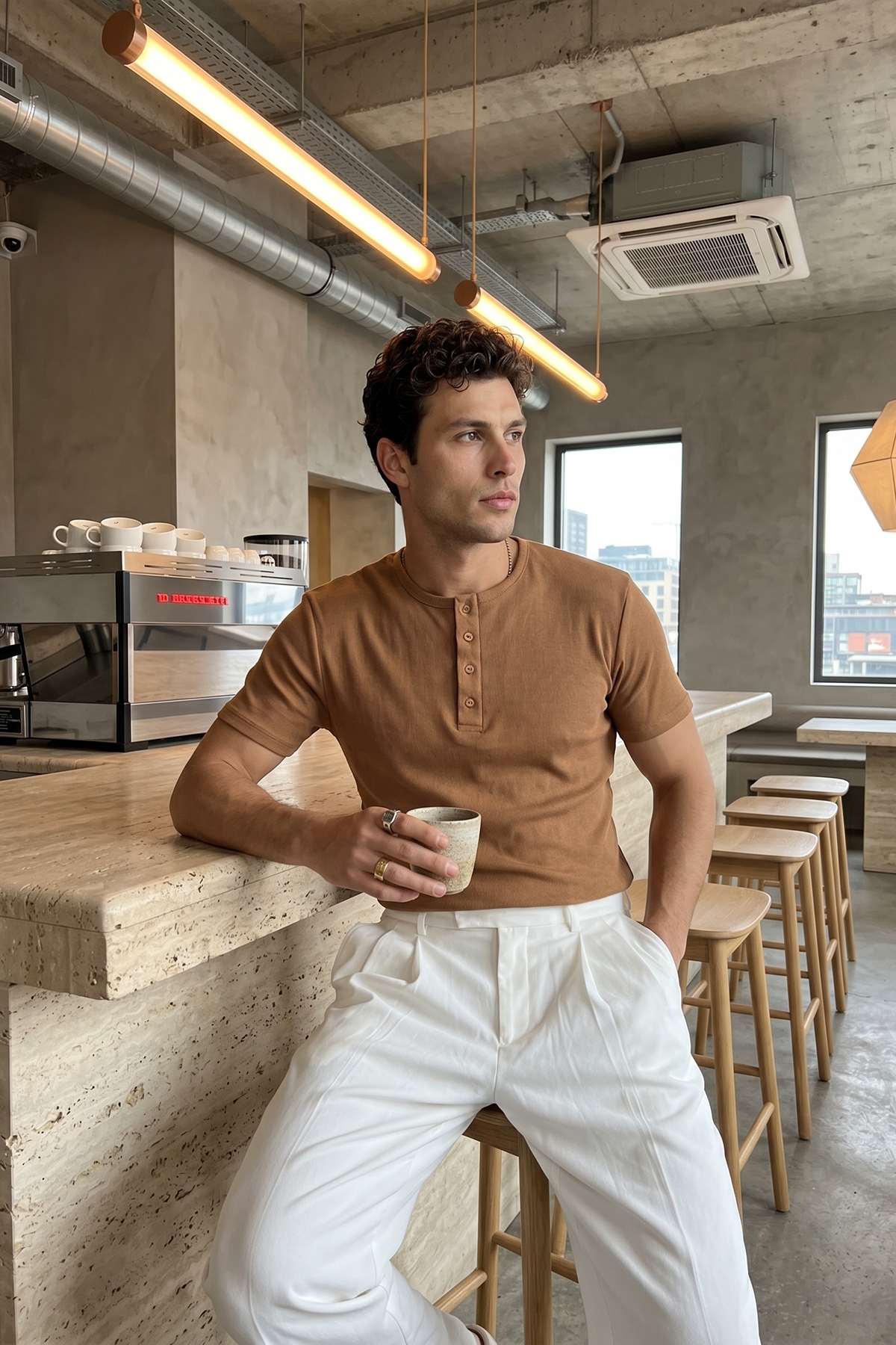 Liiri 100% Cotton Premium Ribbed Henley Neck Half Button Regular Fit Basic Men's Summer T-Shirt
