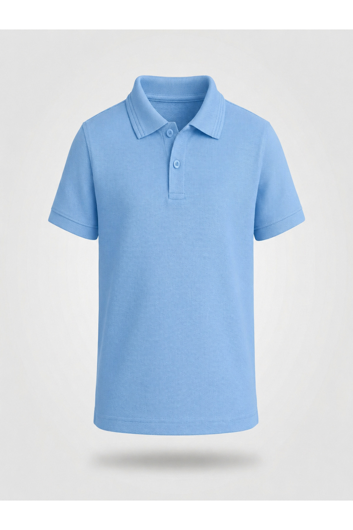 Penye Polo Yaka Açık Mavi Okul T-shirt