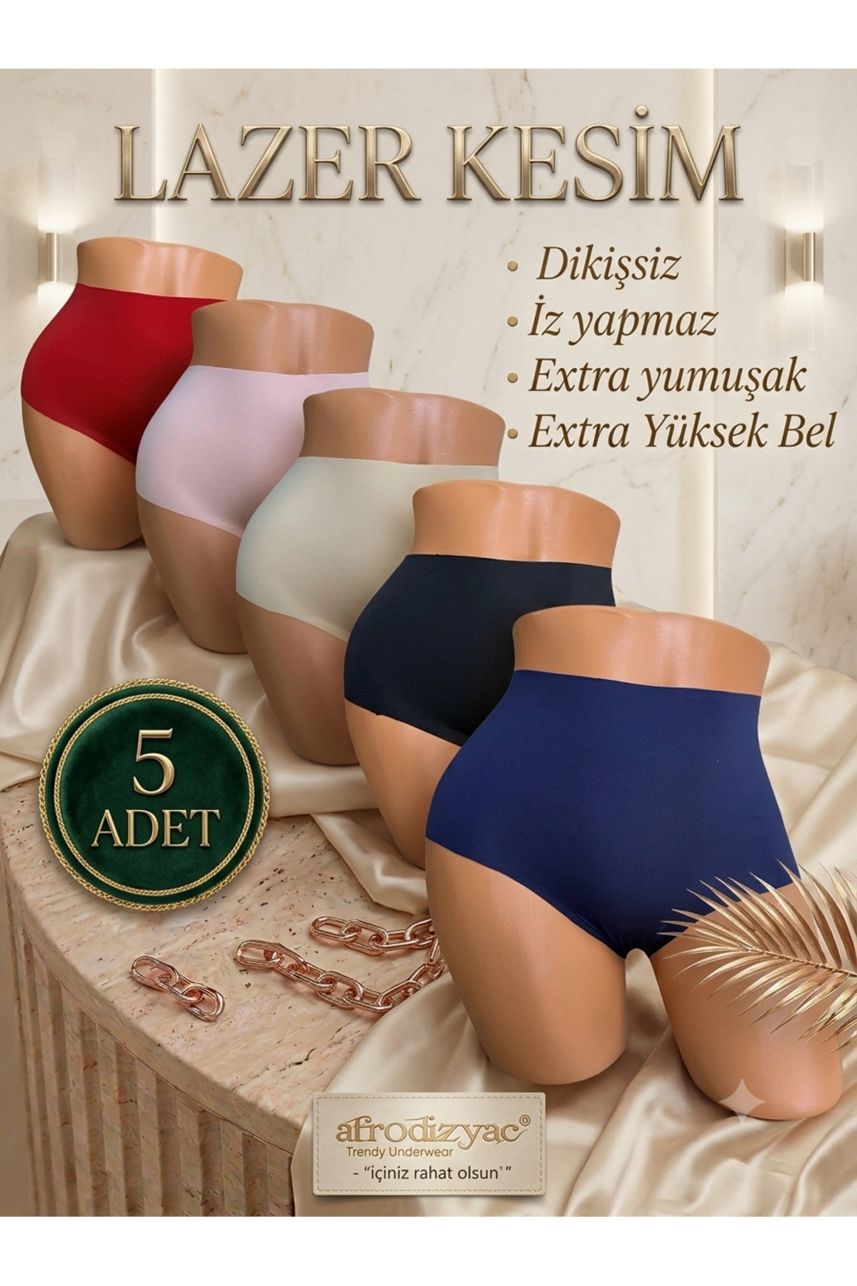Afrodizyac 5’li Extra Yüksek Bel Lazer Kesim Dikişsiz Iz Yapmaz Külot(EXTRA ESNEK VE YUMUŞAK)